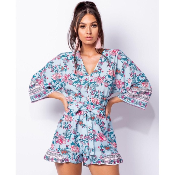 Floral Romper with Flared Sleeves - Picture 2 of 10